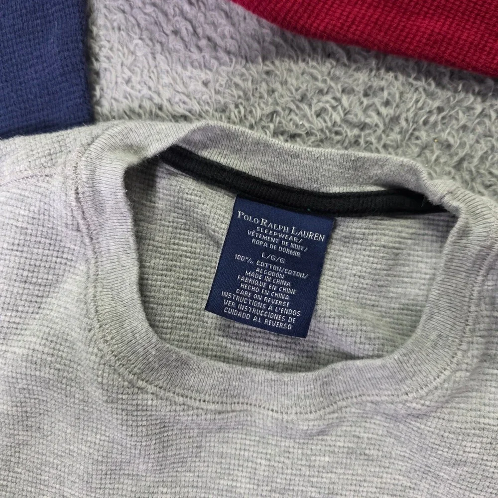 Polo Ralph Lauren Mens M L Waffle Knit Thermal Shirts Grey Navy Red 2pk Bundle